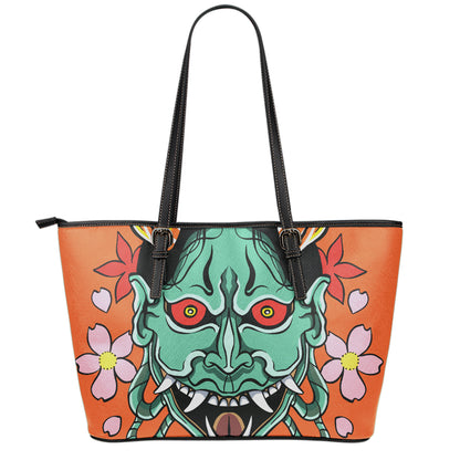 Japanese Demon Print Leather Tote Bag