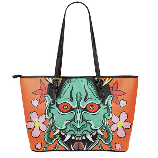 Japanese Demon Print Leather Tote Bag