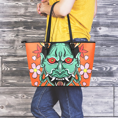 Japanese Demon Print Leather Tote Bag