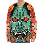 Japanese Demon Print Long Sleeve Baseball Jersey