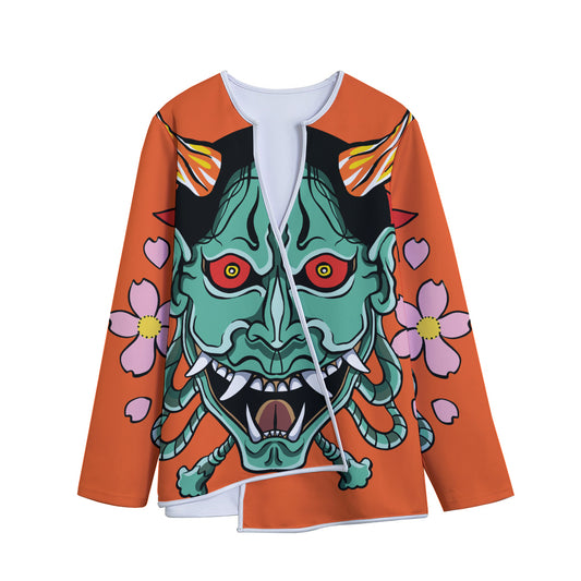 Japanese Demon Print Long Sleeve Short Coat