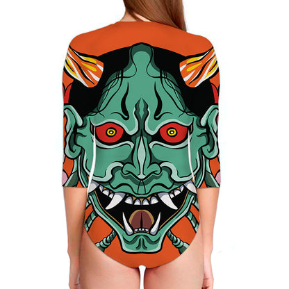 Japanese Demon Print Long Sleeve Swimsuit