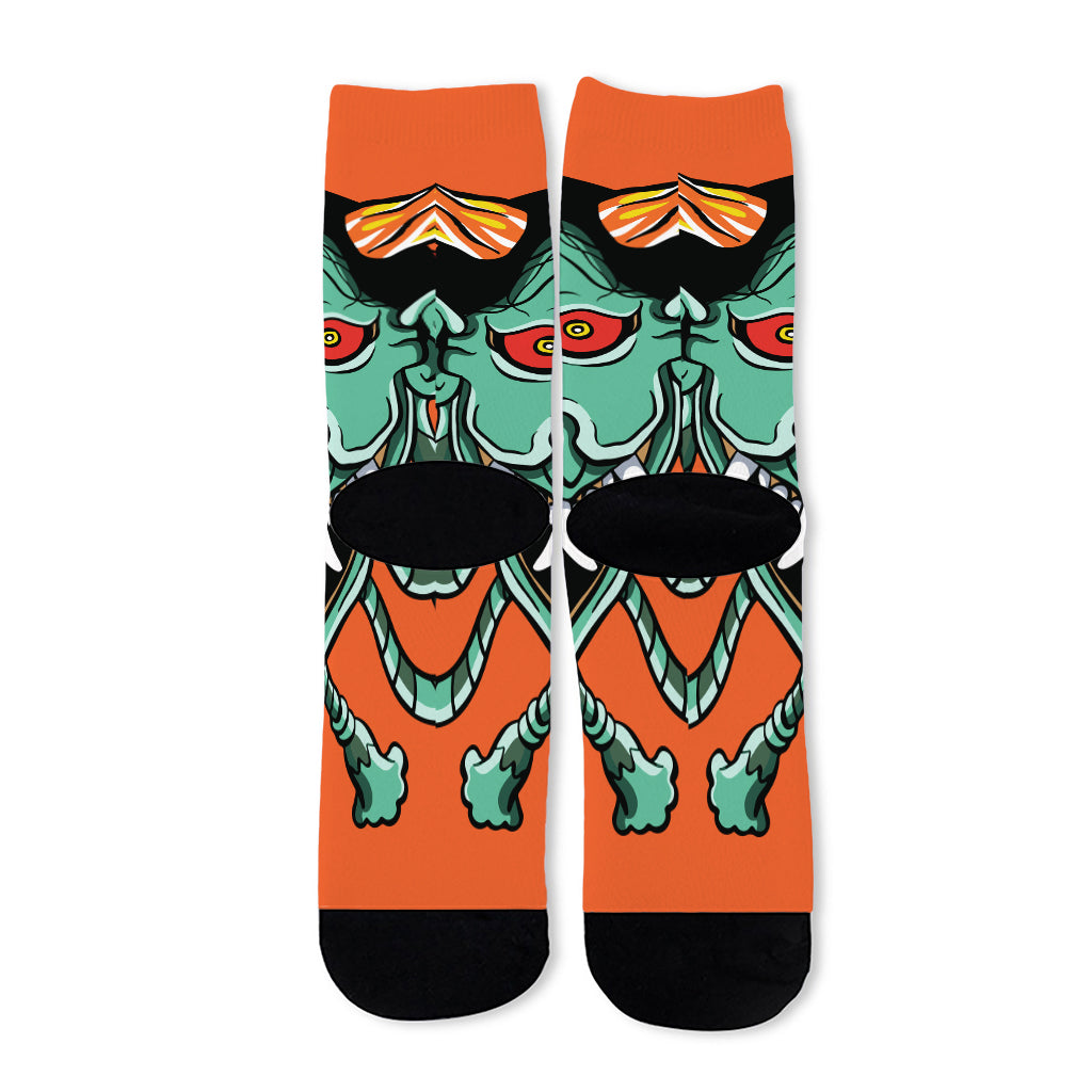 Japanese Demon Print Long Socks
