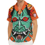 Japanese Demon Print Men's Deep V-Neck Shirt