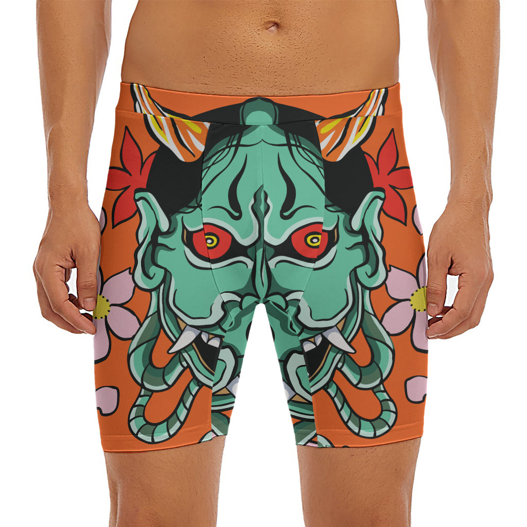 Japanese Demon Print Men's Long Boxer Briefs