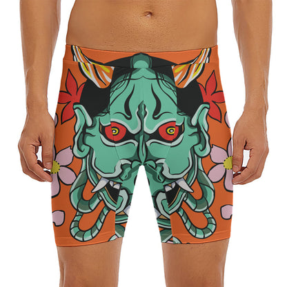 Japanese Demon Print Men's Long Boxer Briefs