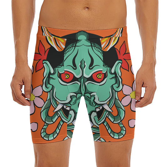 Japanese Demon Print Men's Long Boxer Briefs