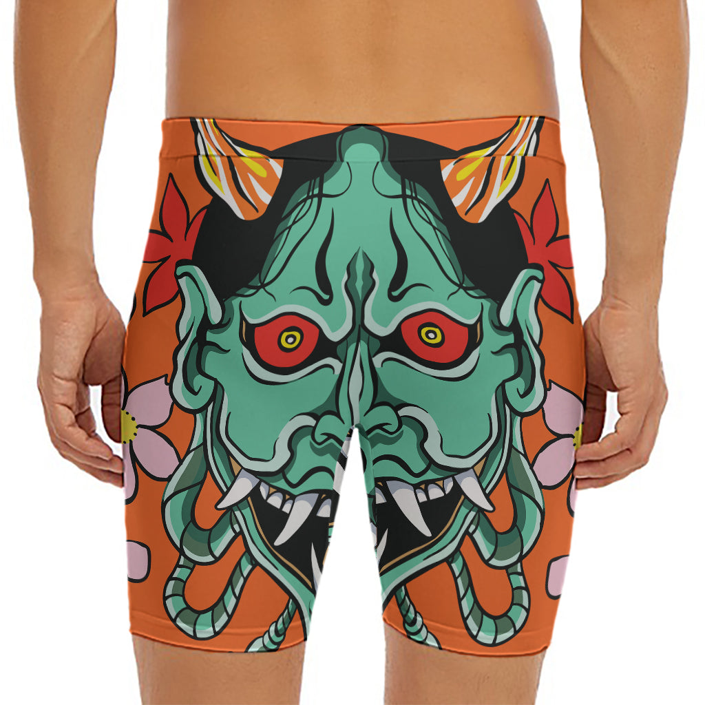 Japanese Demon Print Men's Long Boxer Briefs