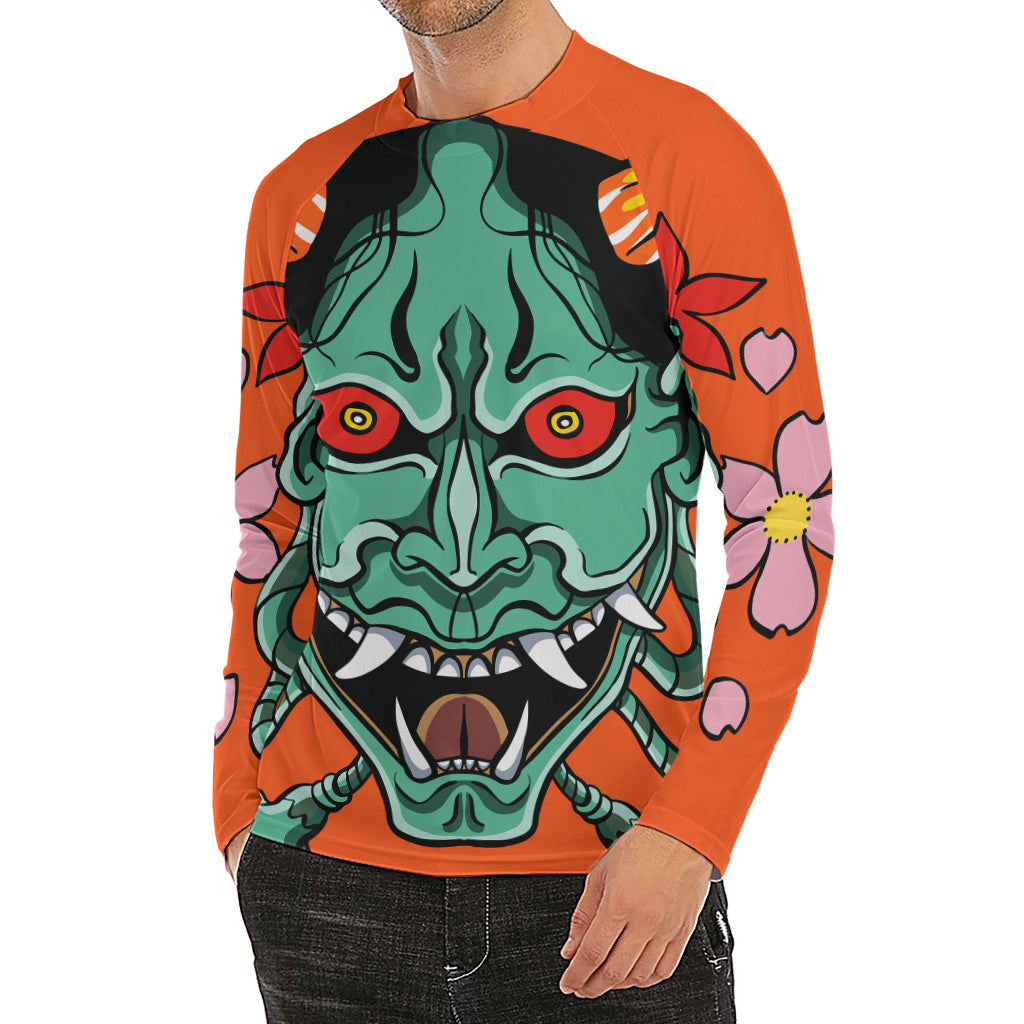 Japanese Demon Print Men's Long Sleeve Rash Guard