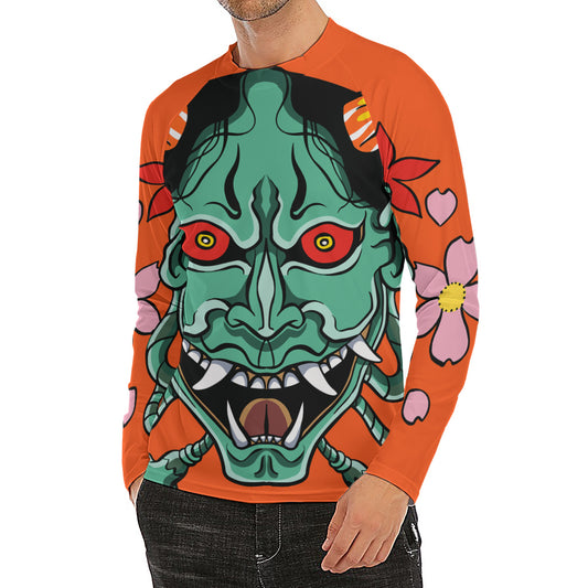 Japanese Demon Print Men's Long Sleeve Rash Guard
