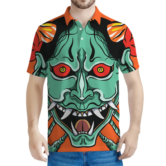 Japanese Demon Print Men's Polo Shirt