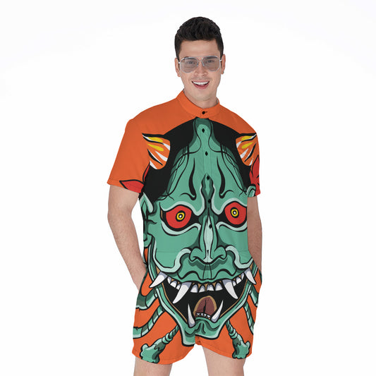 Japanese Demon Print Men's Rompers