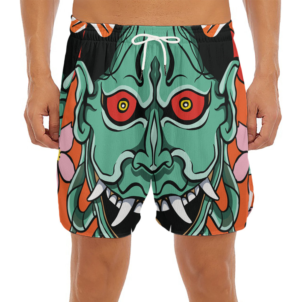 Japanese Demon Print Men's Split Running Shorts