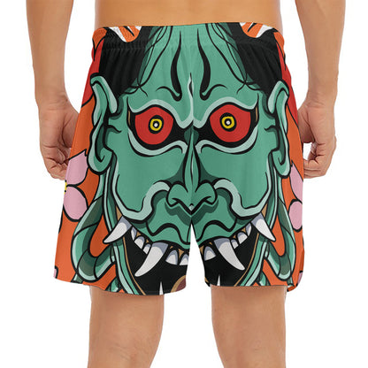 Japanese Demon Print Men's Split Running Shorts
