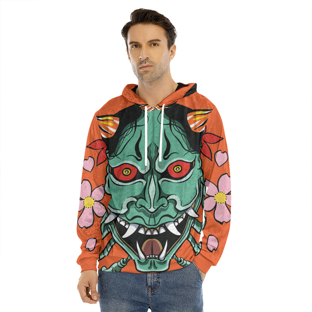 Japanese Demon Print Men's Velvet Pullover Hoodie