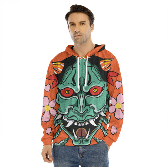 Japanese Demon Print Men's Velvet Pullover Hoodie