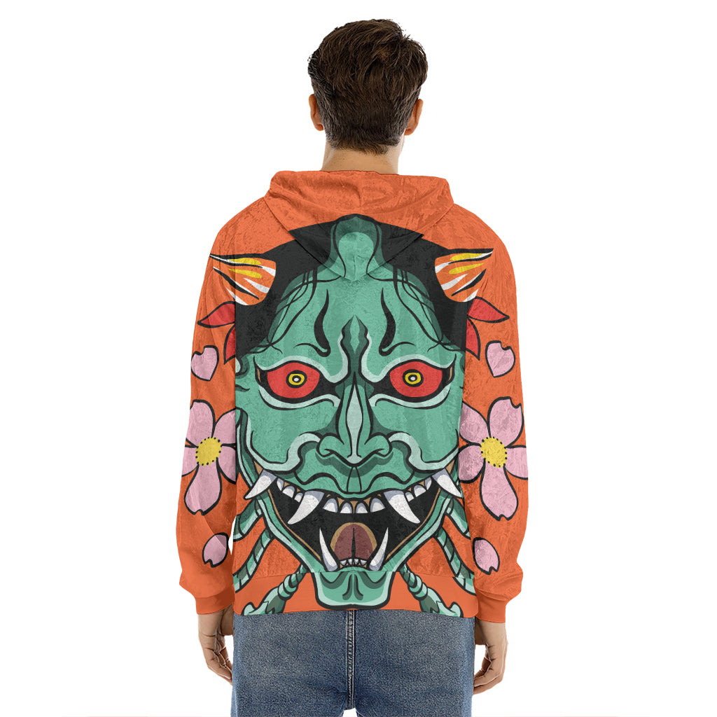 Japanese Demon Print Men's Velvet Pullover Hoodie