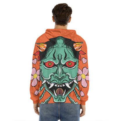 Japanese Demon Print Men's Velvet Pullover Hoodie
