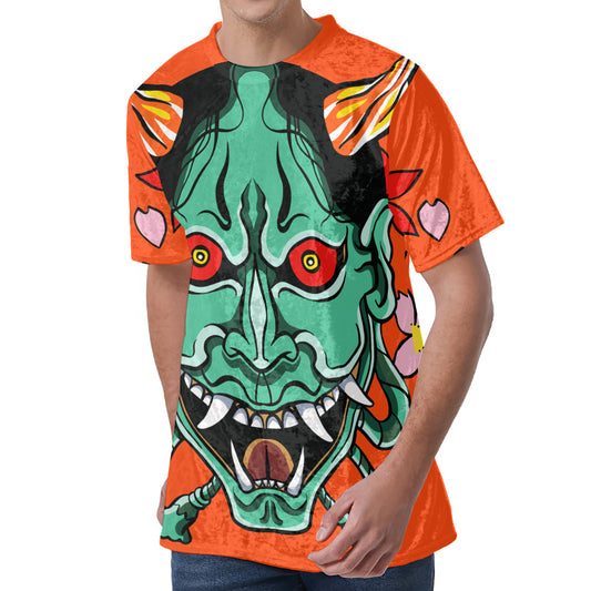 Japanese Demon Print Men's Velvet T-Shirt