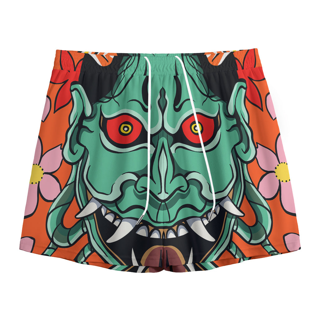 Japanese Demon Print Mesh Shorts