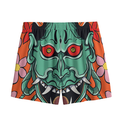 Japanese Demon Print Mesh Shorts