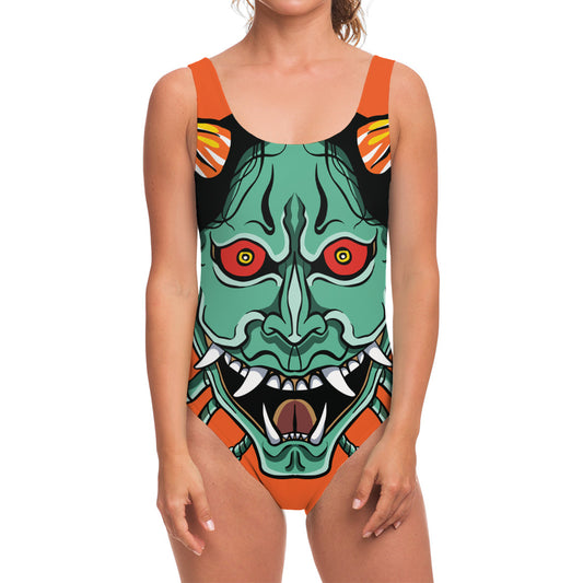 Japanese Demon Print One Piece Swimsuit