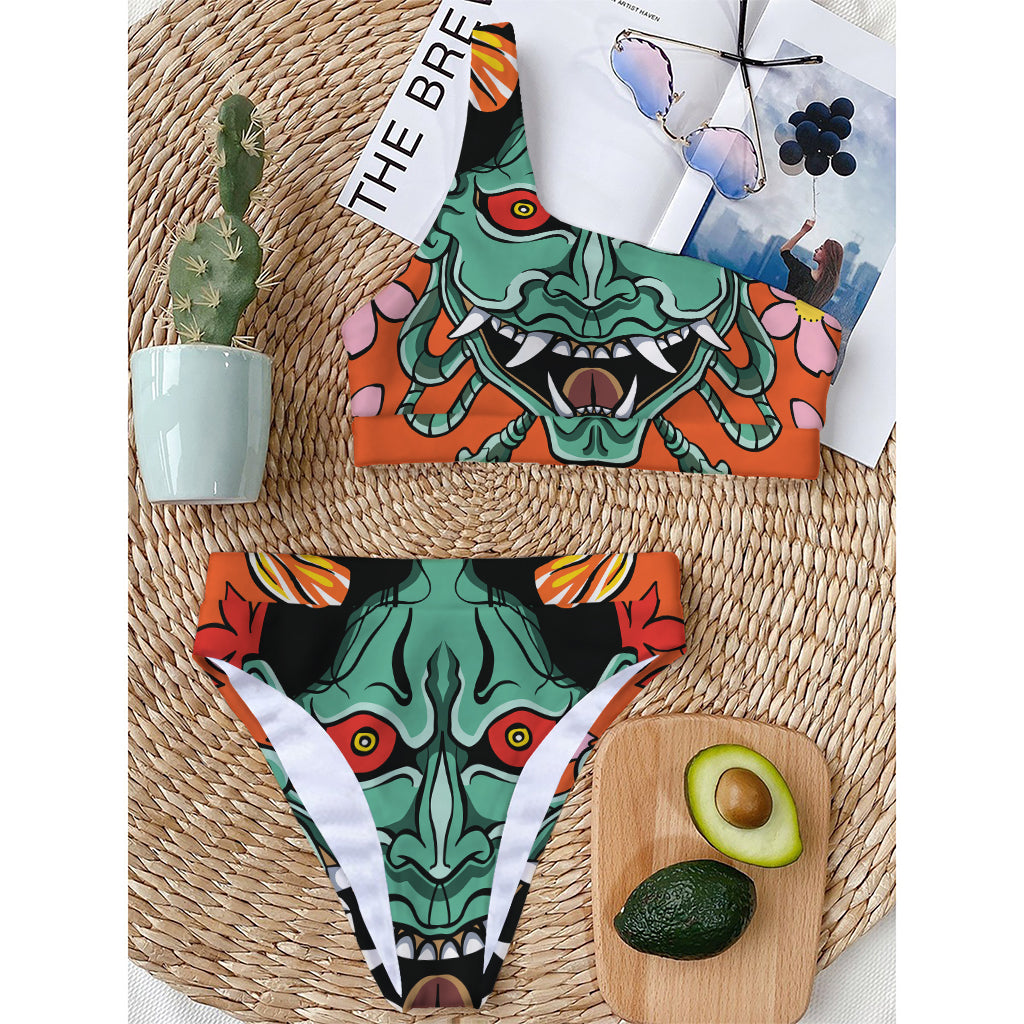 Japanese Demon Print One Shoulder Bikini Top