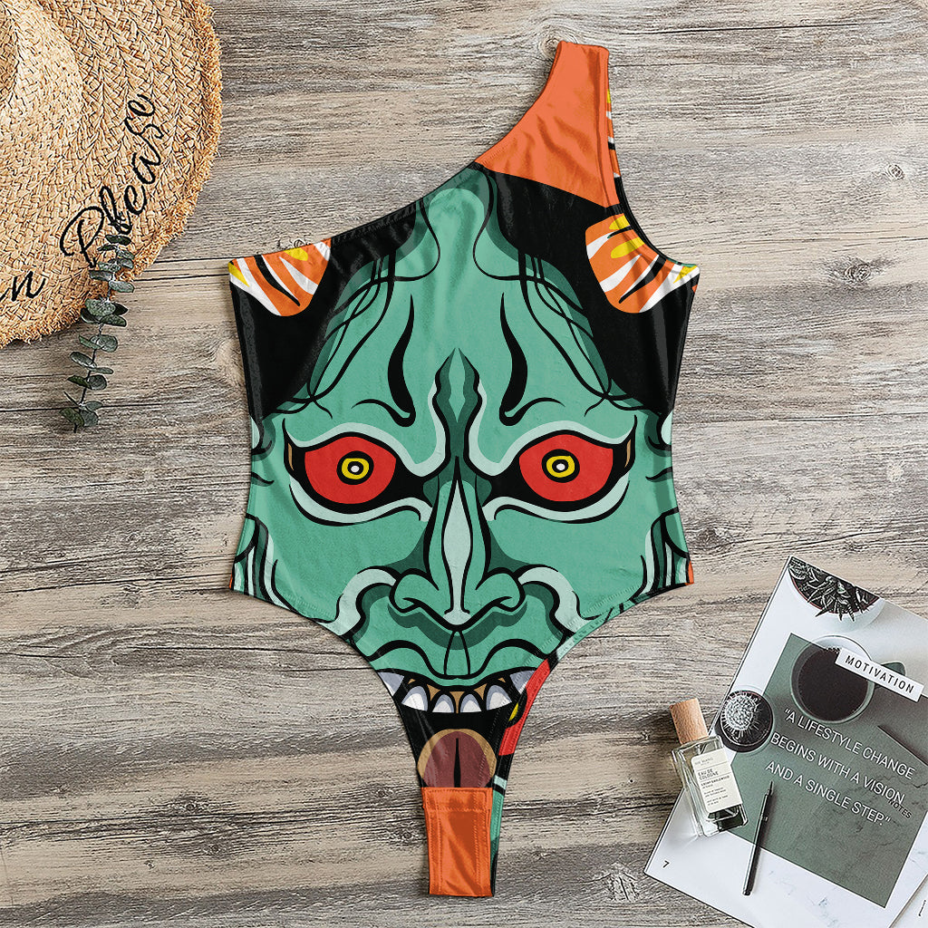 Japanese Demon Print One Shoulder Bodysuit