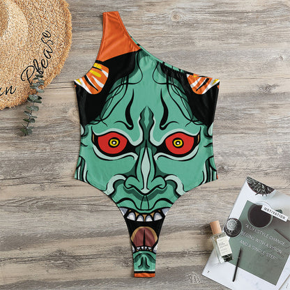 Japanese Demon Print One Shoulder Bodysuit