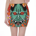 Japanese Demon Print Pencil Mini Skirt