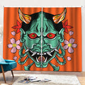 Japanese Demon Print Pencil Pleat Curtains