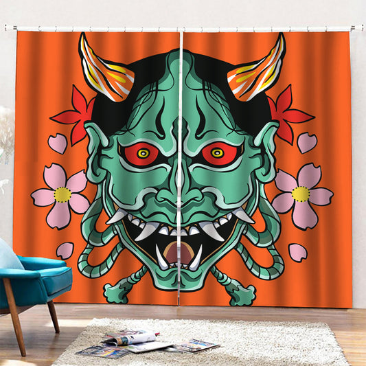 Japanese Demon Print Pencil Pleat Curtains