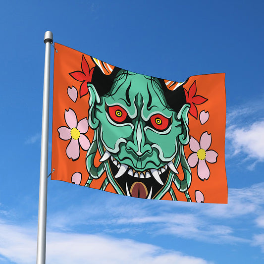 Japanese Demon Print Polyester Flag