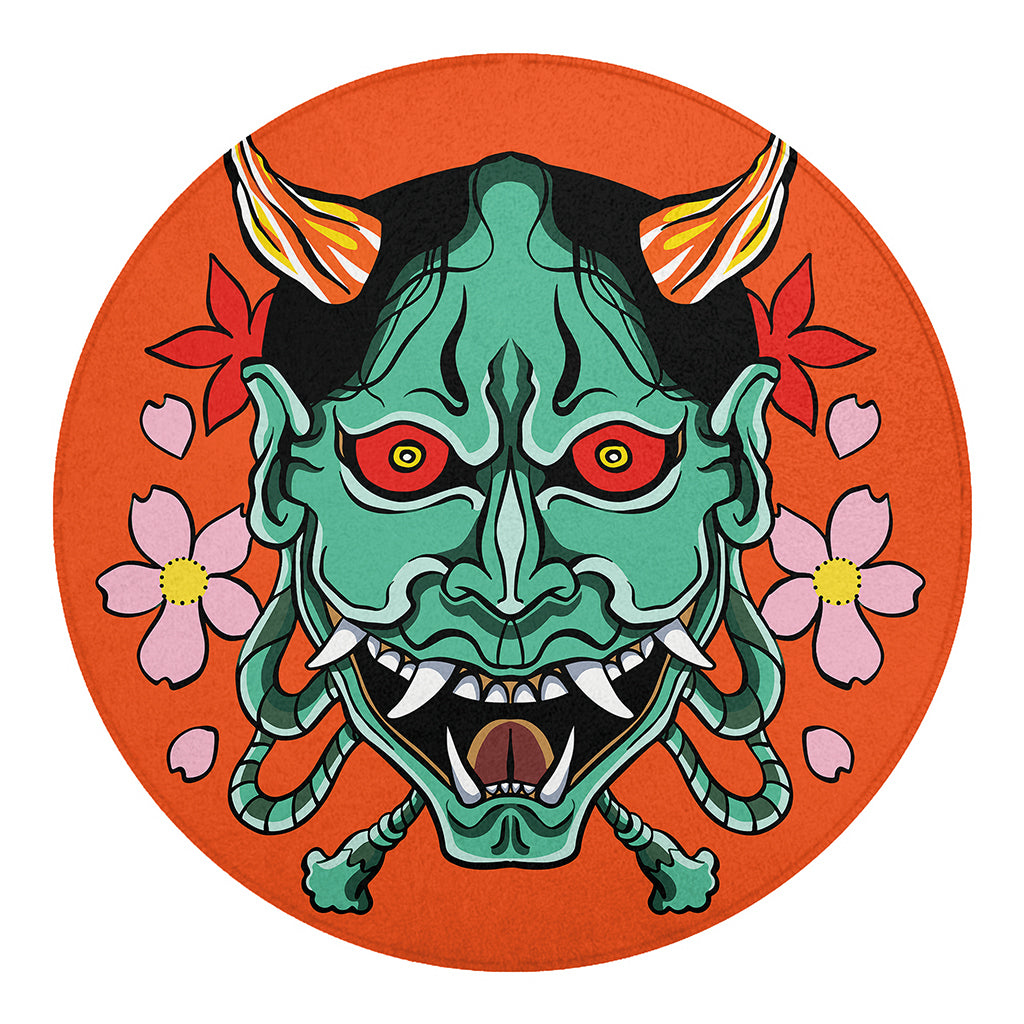 Japanese Demon Print Round Blanket