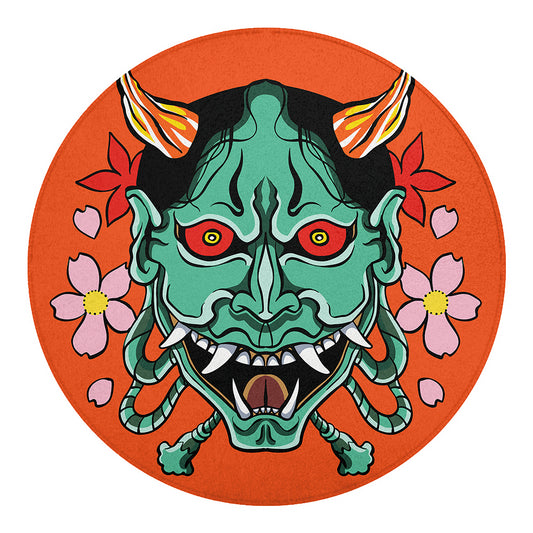 Japanese Demon Print Round Blanket
