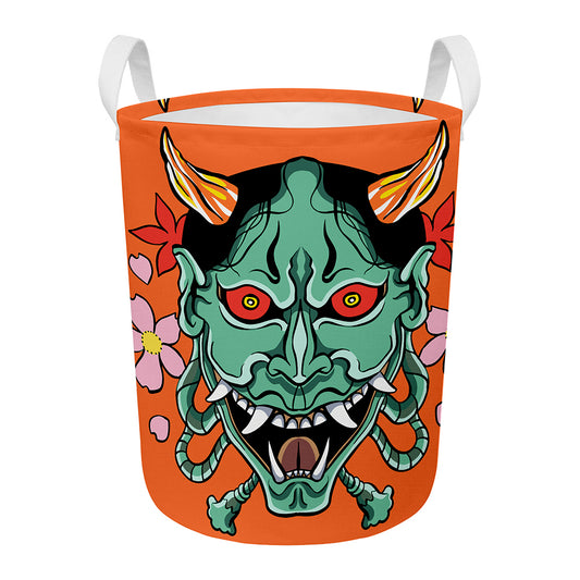 Japanese Demon Print Round Laundry Basket