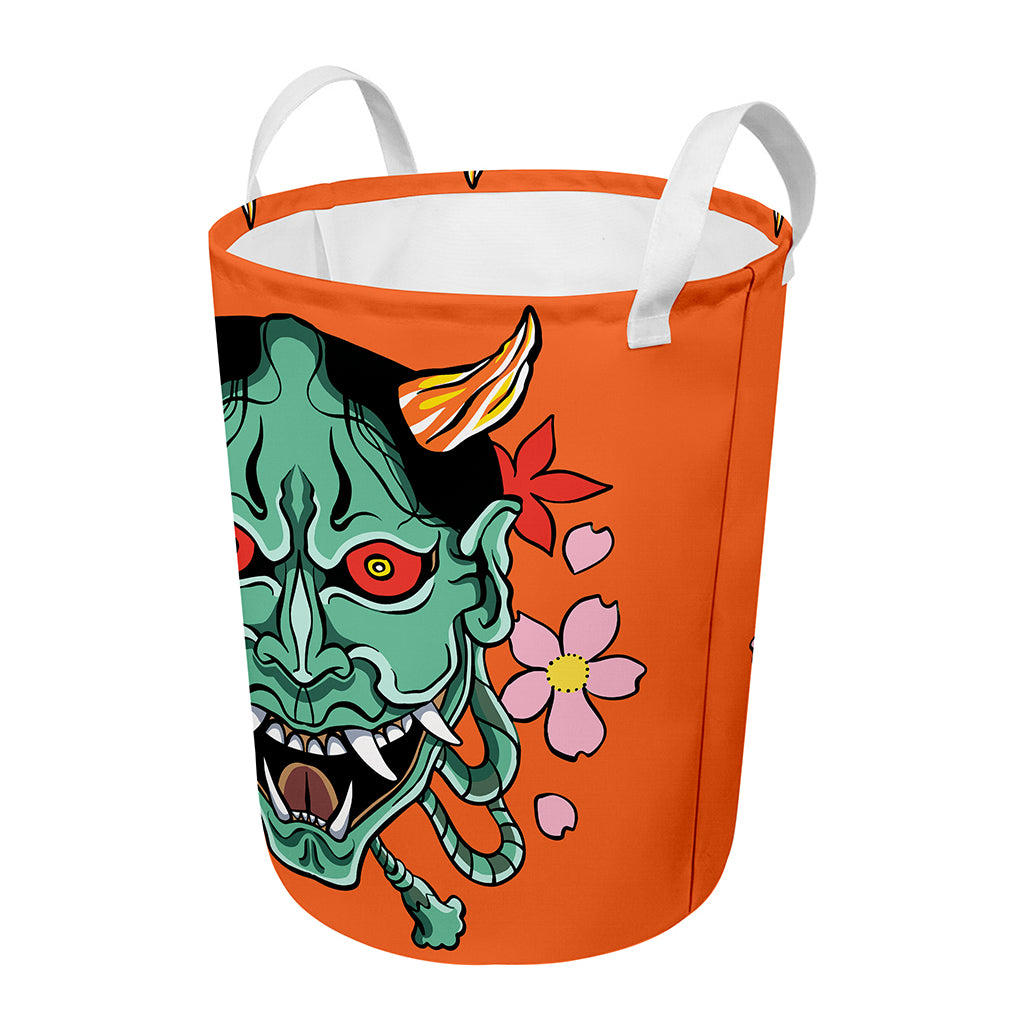 Japanese Demon Print Round Laundry Basket
