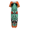 Japanese Demon Print Short Sleeve Long Nightdress