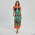 Japanese Demon Print Short Sleeve Maxi Dress