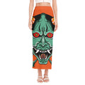 Japanese Demon Print Side Slit Maxi Skirt