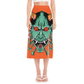 Japanese Demon Print Side Slit Midi Skirt