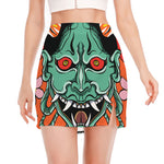 Japanese Demon Print Side Slit Mini Skirt