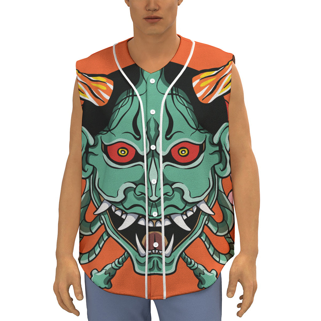 Japanese Demon Print Sleeveless Baseball Jersey