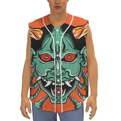 Japanese Demon Print Sleeveless Baseball Jersey