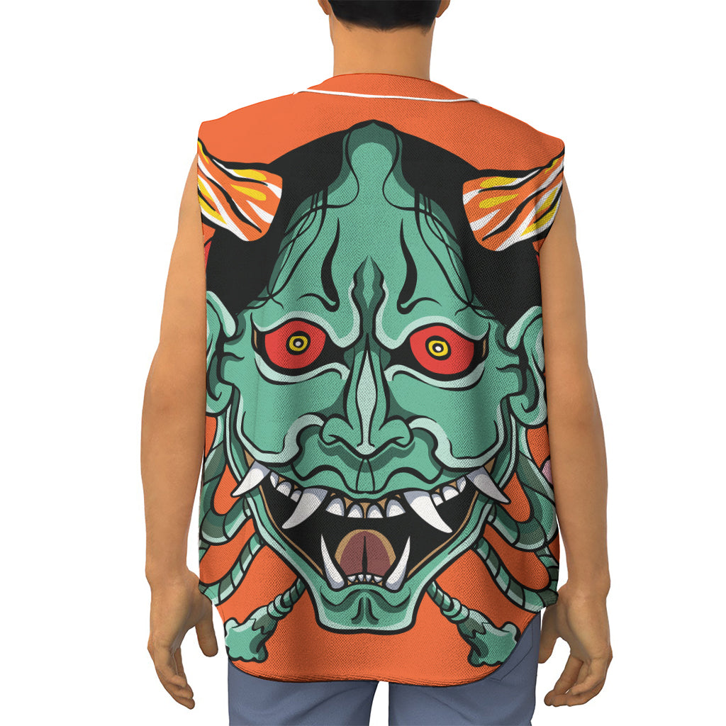 Japanese Demon Print Sleeveless Baseball Jersey