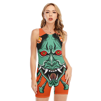Japanese Demon Print Sleeveless One Piece Swimsuit