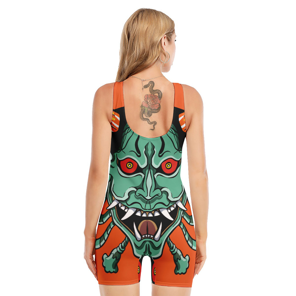 Japanese Demon Print Sleeveless One Piece Swimsuit