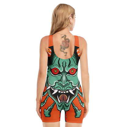 Japanese Demon Print Sleeveless One Piece Swimsuit
