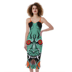 Japanese Demon Print Slim Fit Midi Cami Dress