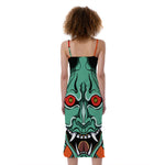 Japanese Demon Print Slim Fit Midi Cami Dress